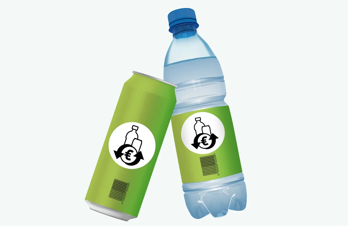 Pfand bottle and can with deposit-return label
